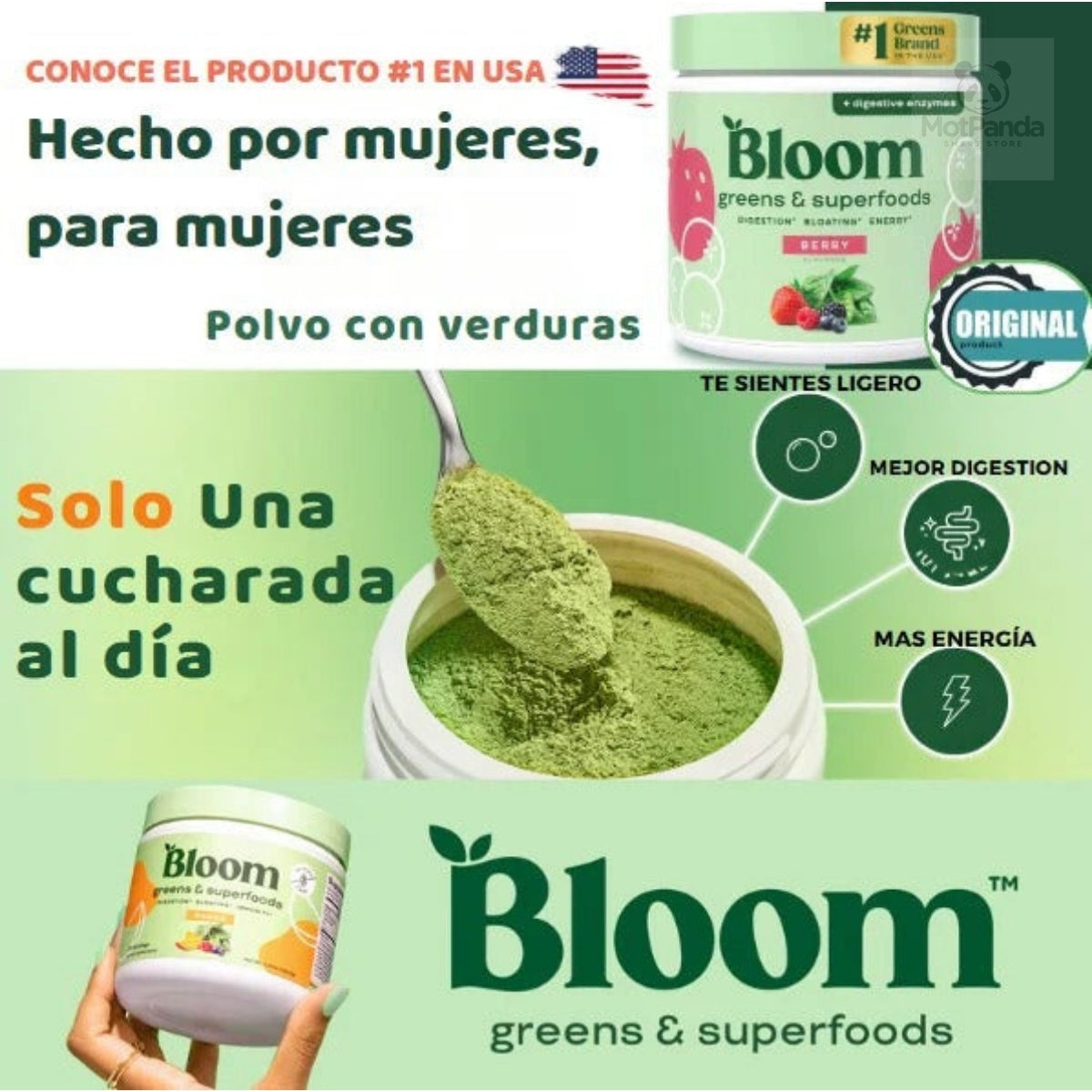 BLOOM GREEN Menos Hinchazón y Más Energía Alivio Natural 100 Grms