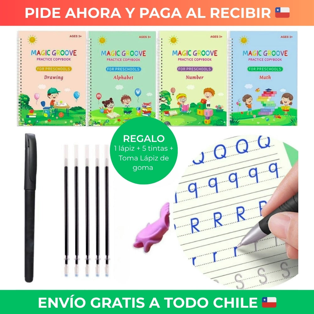 Kit 4 Cuadernos de Caligrafía Reutilizables + Estimula el Aprendizaje Tu hijo escribe con más confianza en días