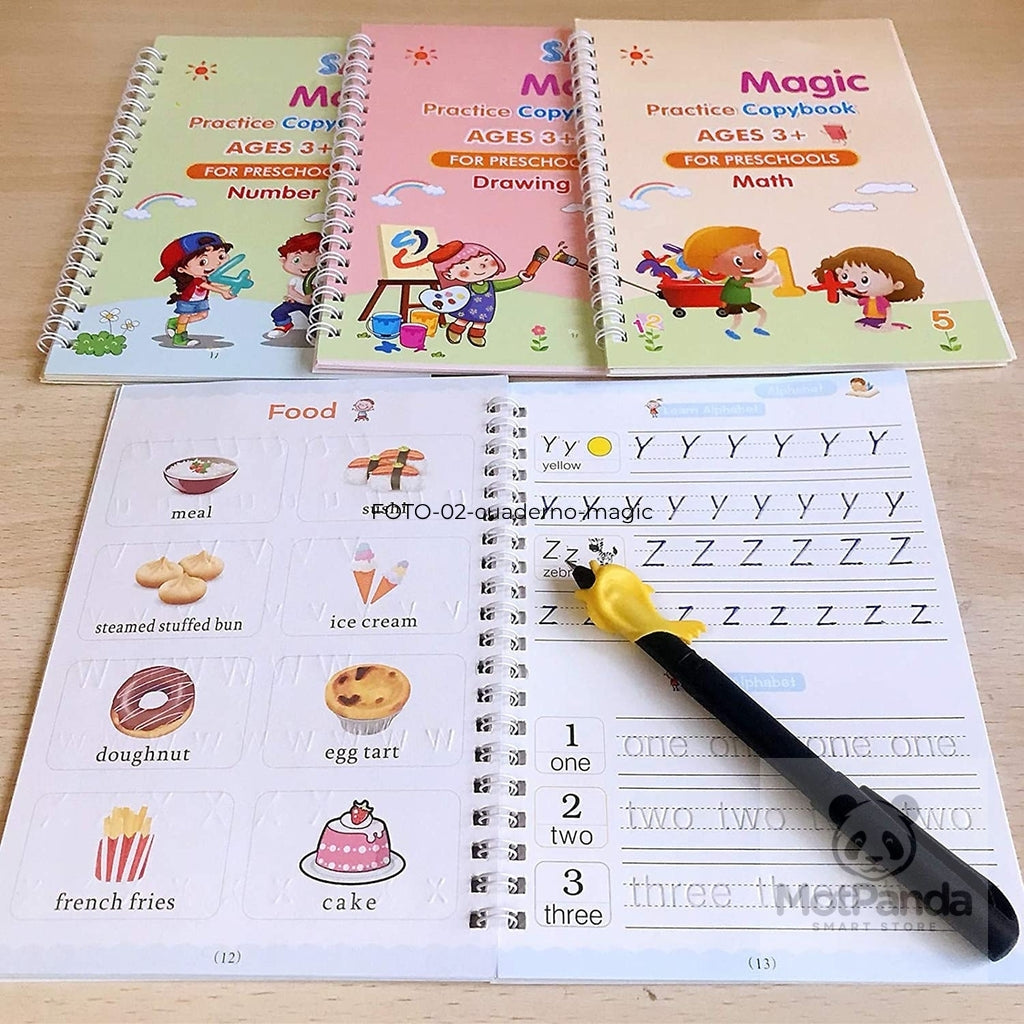 Kit 4 Cuadernos de Caligrafía Reutilizables + Estimula el Aprendizaje Tu hijo escribe con más confianza en días
